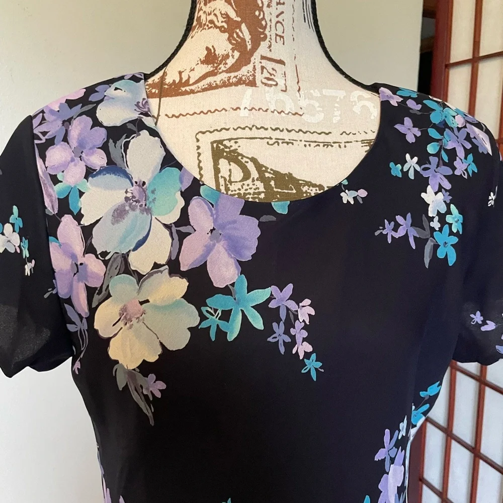 Worthington Floral Navy Midi Dress, Size 10P